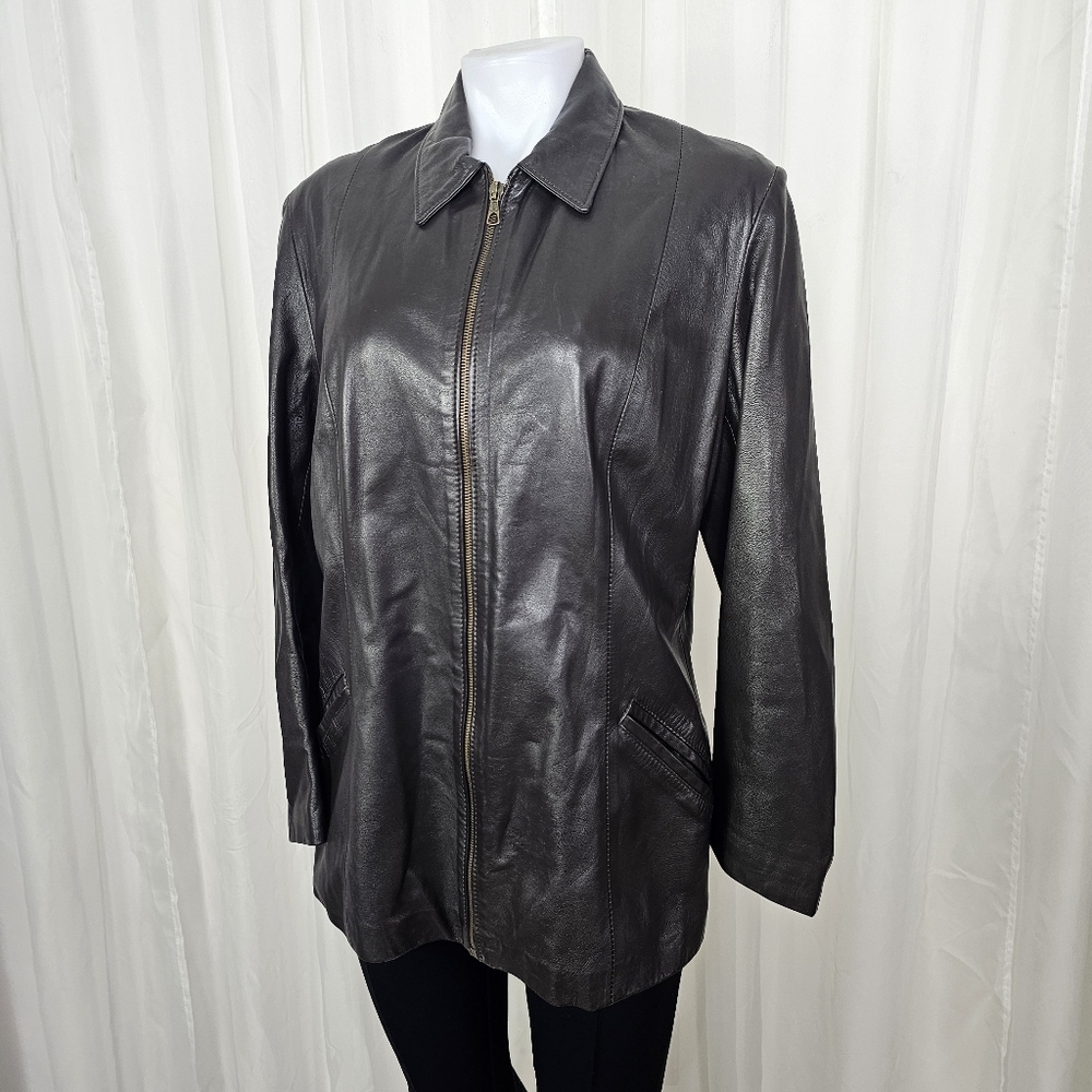Vintage Vera Pelle Dark Brown Leather Jacket Zip Front Size Large